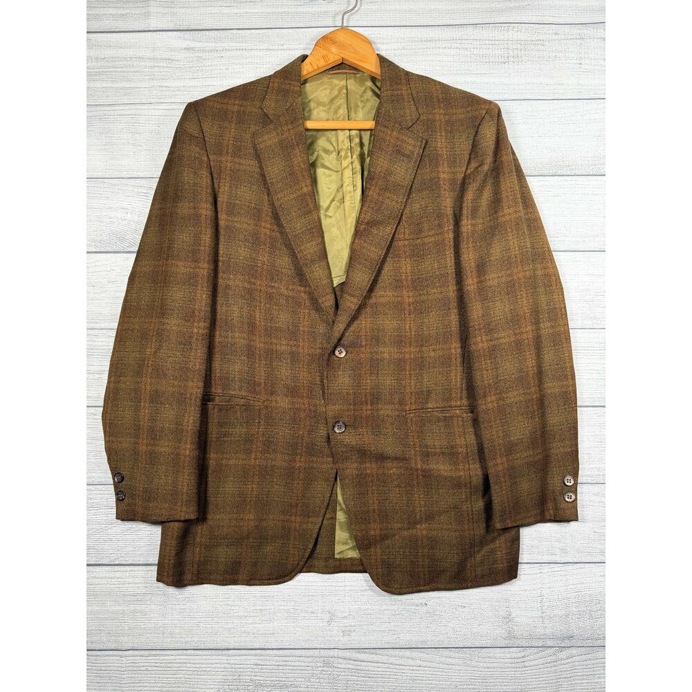 Vintage Cricketeer Men’s 42S Brown Plaid 2 Button Sport Coat Blazer 4085